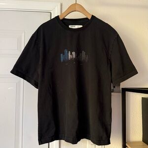 C2H4 black city skyline graphic logo crew neck knit cotton short sleeve tee‎